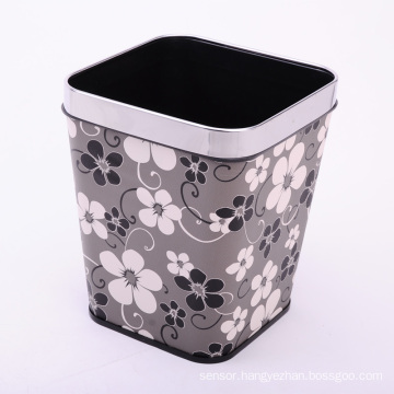 Flower Design Leatherette Covered Open Top Dust Bin